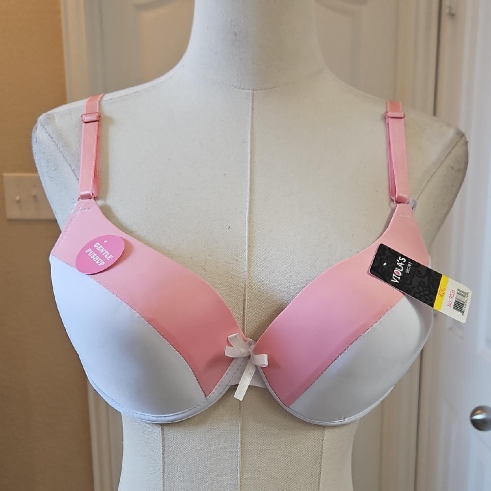Viola's Secret Pink and White Gentle PushUp Bra Size 42C NWT